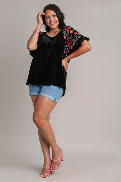 Umgee Full Size Velvet Embroidery Short Sleeve Blouse Apparel Apparel Ship from USA TikTok Trendsi Umgee USA Trendsi https://www.cyberehub.com