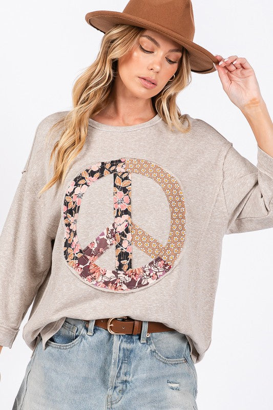 SAGE + FIG Floral Peace Patch Round Neck Top Apparel Apparel SAGE+FIG Ship from USA TikTok Trendsi Trendsi https://www.cyberehub.com