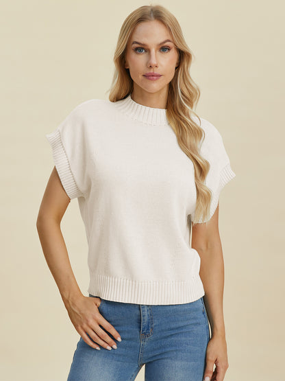 Double Take Full Size Mock Neck Short Sleeve Sweater Shirt Apparel Clothing Tops Double Take Ship from USA Shirts USA Women Trendsi https://www.cyberehub.com
