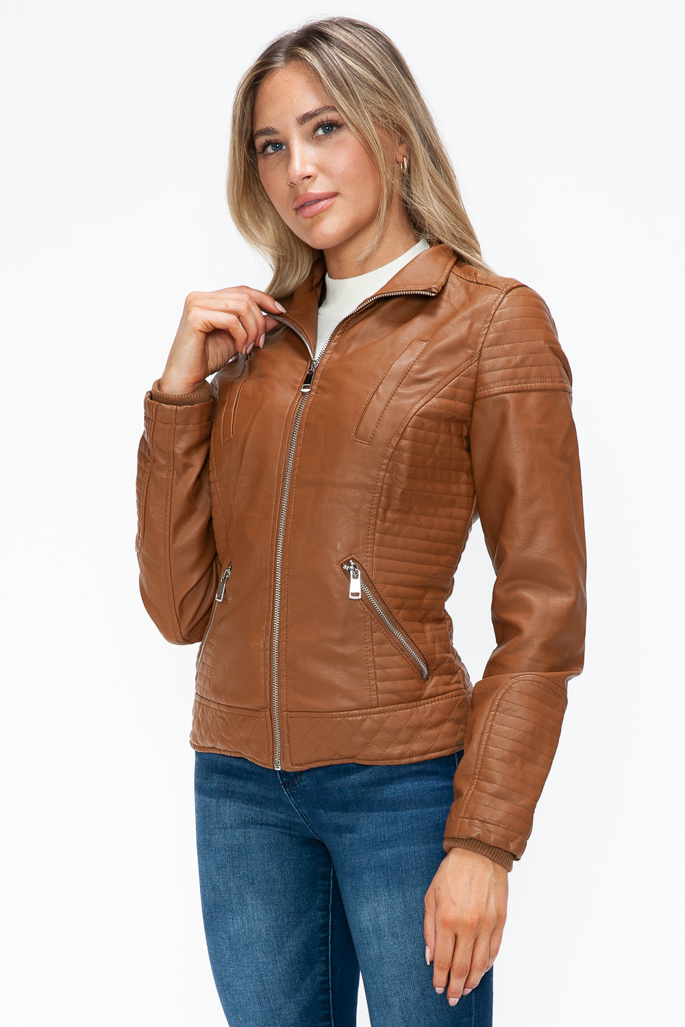 YMI Faux Layered Double-Zipper Jacket with Fuzzy Hood Tops/Jackets/Sweaters Clothing Tops Ship from USA TikTok Trendsi USPS Walmart YMI outerwear Trendsi https://www.cyberehub.com