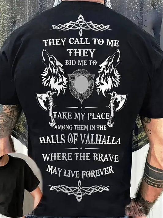 Retro Viking Pattern Print, Men's Graphic Design Crew Neck Novel T-shirt, Casual Comfy Tees Tshirts For Summer, Men's Clothing Tops For Daily Vacation Resorts Apparel/Shirt/Graphic Shirt SNULLO https://www.cyberehub.com