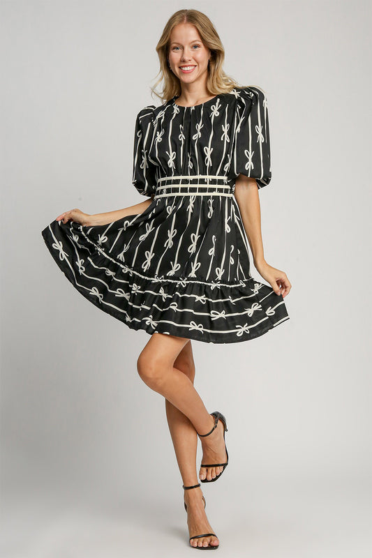 Umgee Ribbon Print Frill Contrast Velvet Trim Half Sleeve Dress Black Apparel Apparel Ship from USA TikTok Trendsi Umgee USA Trendsi https://www.cyberehub.com