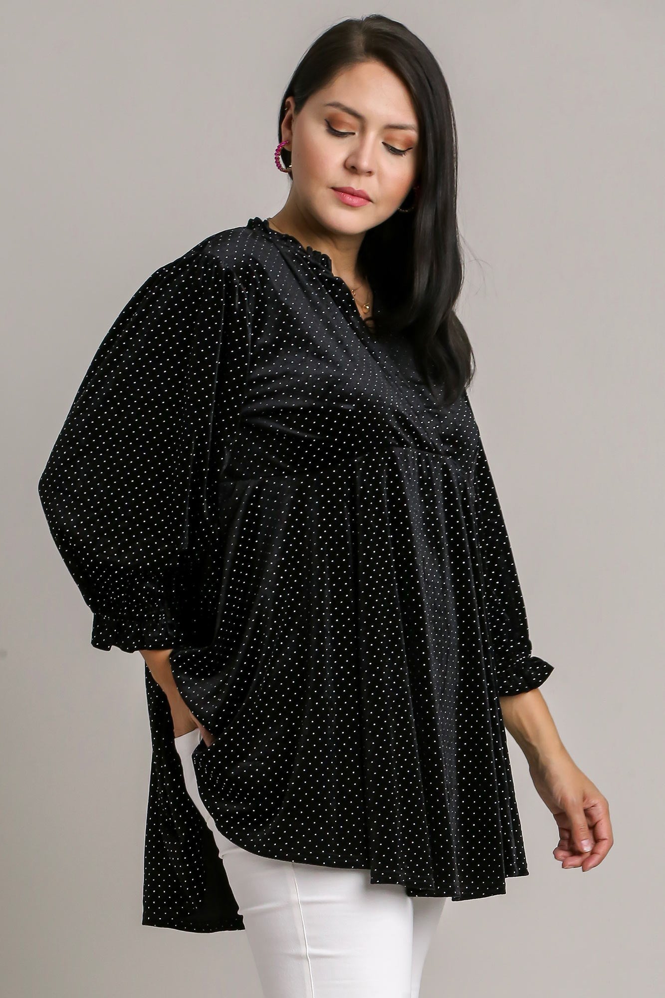 Umgee Full Size Beaded Frill Flounce Sleeve Velvet Babydoll Blouse Apparel Apparel Ship from USA TikTok Trendsi Umgee USA Trendsi https://www.cyberehub.com