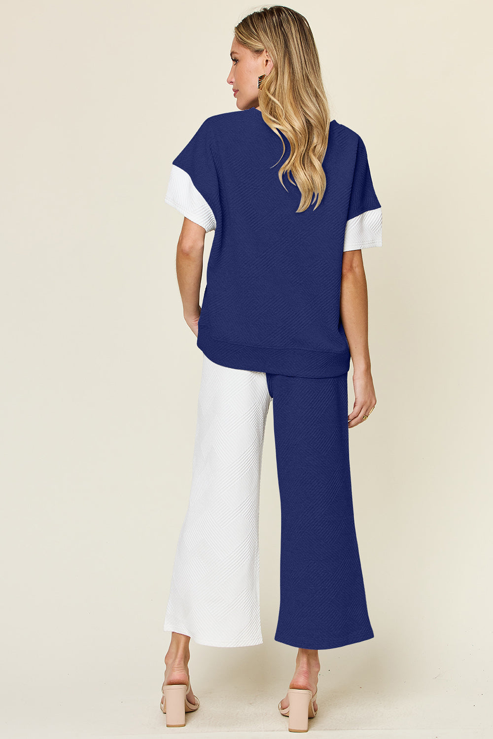 Double Take Full Size Texture Contrast T-Shirt and Wide Leg Pants Set Apparel/Tops Double Take Ship from USA TikTok Tops Trendsi USPS Walmart Walmart Apparel Trendsi https://www.cyberehub.com
