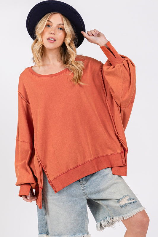 SAGE + FIG Mineral Wash Side Slit Oversized Sweatshirt Amber Tops/Jackets/Sweaters Clothing Tops SAGE+FIG Ship from USA TikTok Trendsi USPS Walmart Trendsi https://www.cyberehub.com
