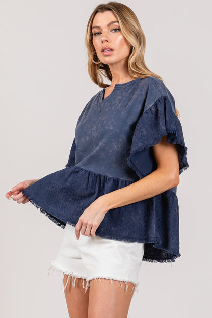 SAGE + FIG Ruffle Sleeve Washed Short Sleeve Blouse Apparel/Tops SAGE+FIG Ship from USA TikTok Tops Trendsi USPS Walmart Walmart Apparel Trendsi https://www.cyberehub.com