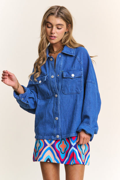 J.NNA Snap Down Long Sleeve Denim Shacket Tops/Jackets/Sweaters Clothing Tops J.NNA Ship from USA TikTok Trendsi USPS Walmart Trendsi https://www.cyberehub.com