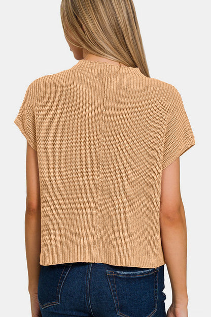 Zenana Mock Neck Short Sleeve Cropped Sweater Shirt Apparel Clothing Tops Ship from USA Shirts USA Women Zenana Trendsi https://www.cyberehub.com
