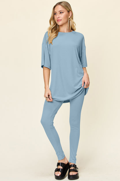 Double Take Full Size Round Neck Dropped Shoulder T-Shirt and Leggings Set Light Blue Apparel/Tops Double Take Ship from USA TikTok Tops Trendsi USPS Walmart Walmart Apparel Trendsi https://www.cyberehub.com