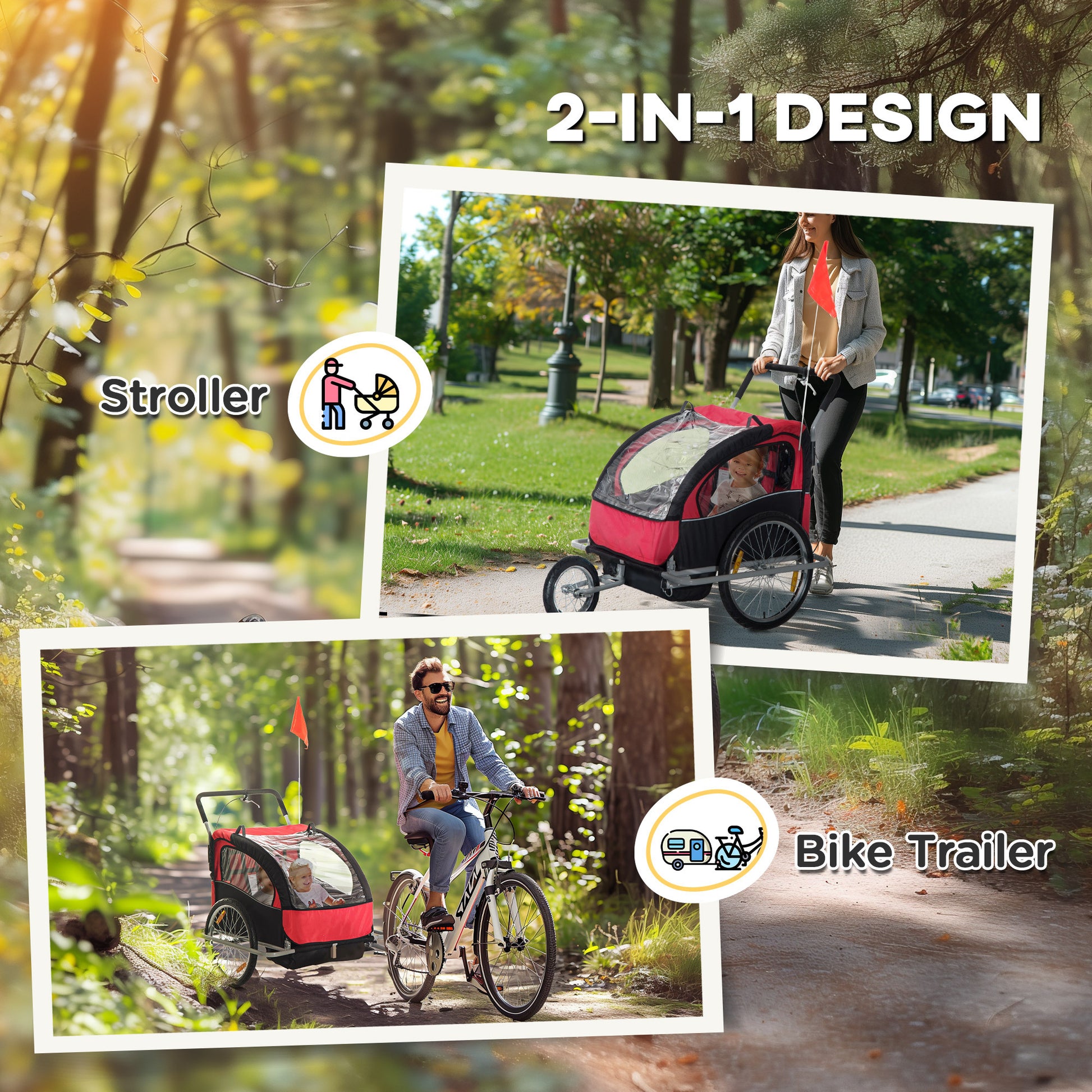 Aosom Elite Three-Wheel Bike Trailer for Kids Bicycle Cart for Two Children with 2 Security Harnesses & Storage, Red Car Giga GNJ Toys Walmart Giga https://www.cyberehub.com