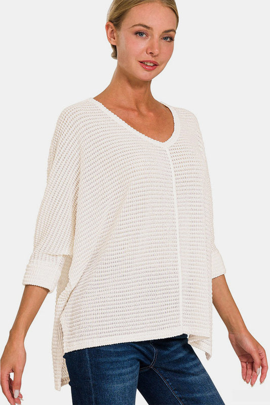 Zenana Full Size Round Neck High-Low Slit Knit Top Shirt Apparel Clothing Tops Ship from USA Shirts USA Women Zenana Trendsi https://www.cyberehub.com