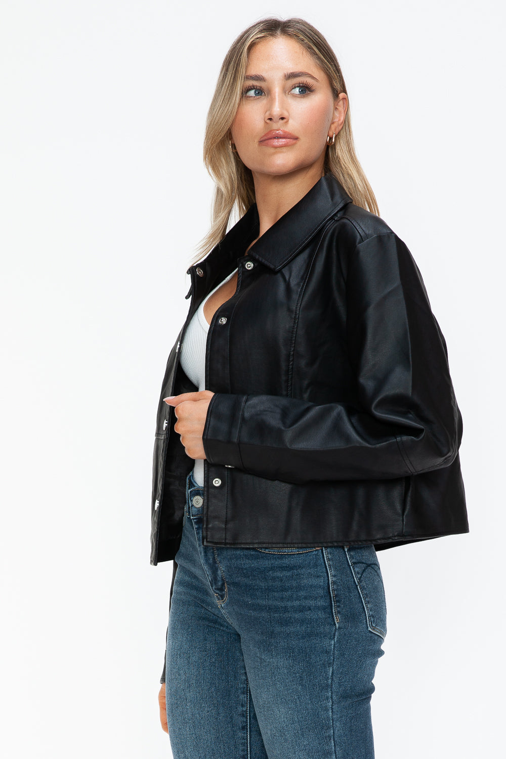 Snobbish Snap Down Long Sleeve PU Leather Jacket Tops/Jackets/Sweaters Clothing Tops Ship from USA Snobbish TikTok Trendsi USPS Walmart Trendsi https://www.cyberehub.com