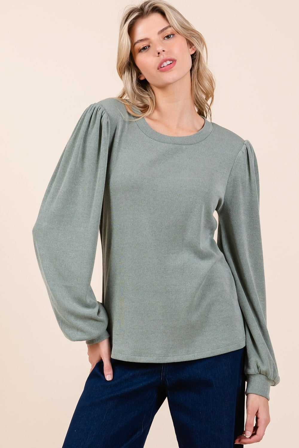 Mittoshop Round Neck Long Sleeve Rib Knit Top Shirt Apparel Clothing Tops Mittoshop Ship from USA Shirts USA Women Trendsi https://www.cyberehub.com