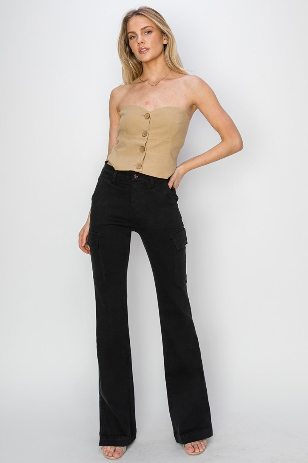 RISEN Full Size High Rise Side Slit Cargo Bootcut Jeans Bottoms Bottoms Clothing RISEN Ship from USA Women Trendsi https://www.cyberehub.com