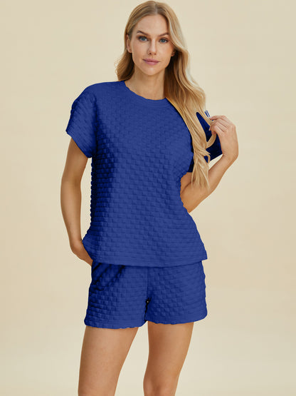 Double Take Full Size Texture T-Shirt and Shorts Set Royal Blue Tops/Jackets/Sweaters Clothing Tops Double Take Ship from USA TikTok Trendsi USPS Walmart Trendsi https://www.cyberehub.com