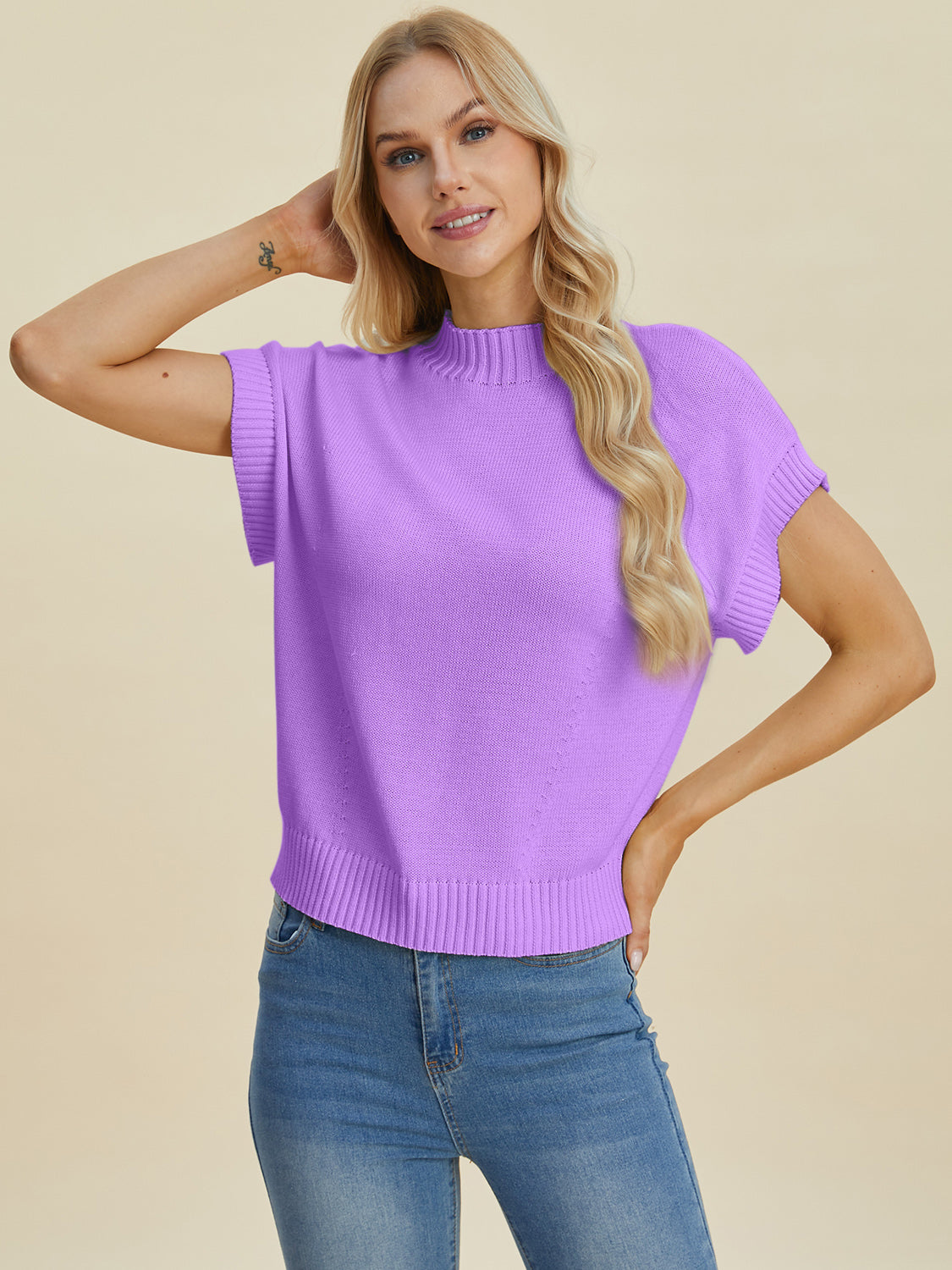 Double Take Full Size Mock Neck Short Sleeve Sweater Shirt Apparel Clothing Tops Double Take Ship from USA Shirts USA Women Trendsi https://www.cyberehub.com