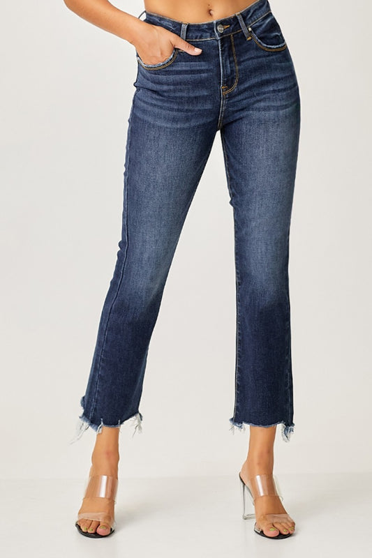 Risen Full Size Frayed Hem Cropped Straight Jeans Dark Bottoms Bottoms Clothing RISEN Ship from USA Women Trendsi https://www.cyberehub.com