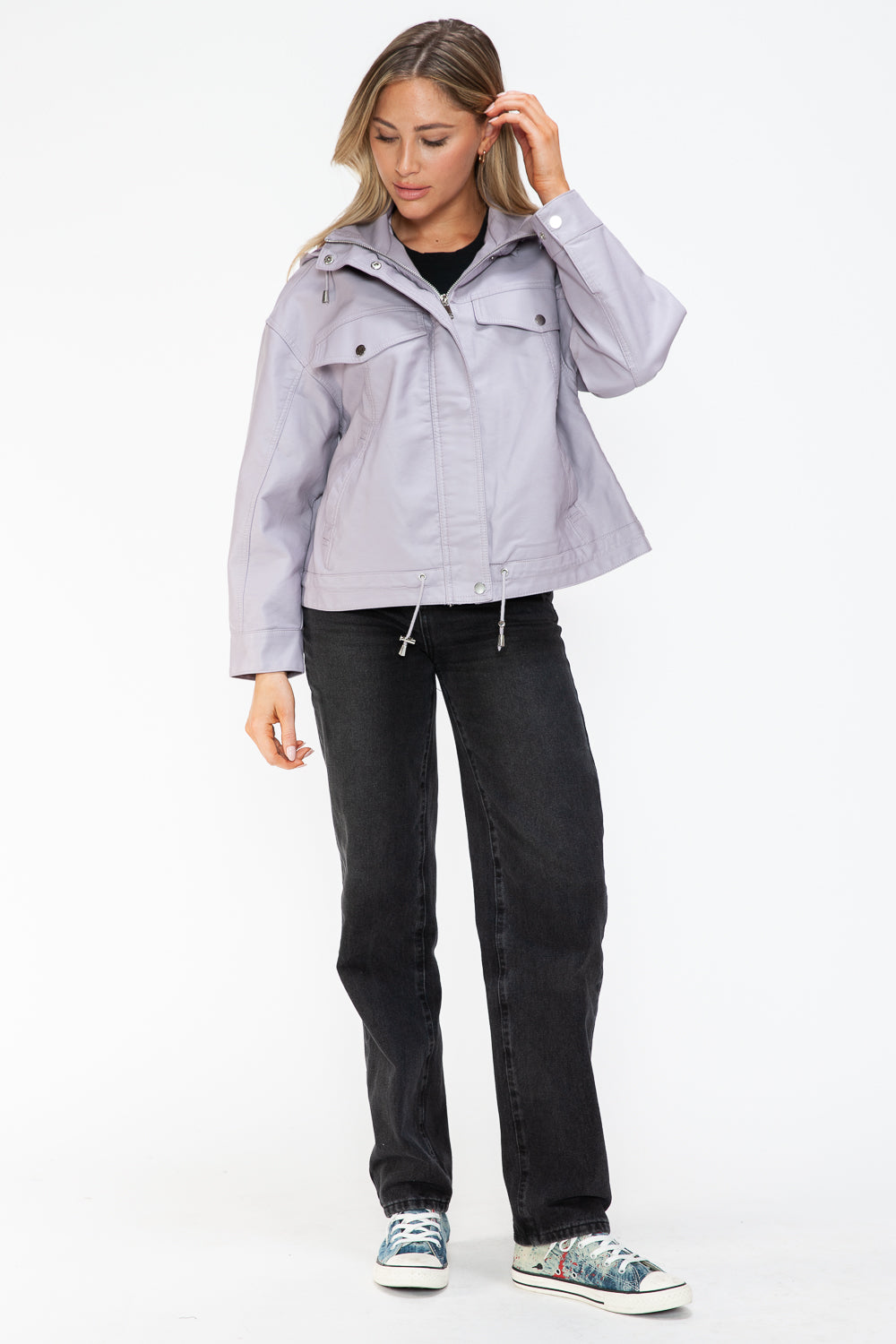 How Dare U Drawstring Hem PU Leather Zip Up Jacket Apparel Featured How Dare U Ship from USA Tiktok Trendsi USA USPS Walmart Trendsi https://www.cyberehub.com