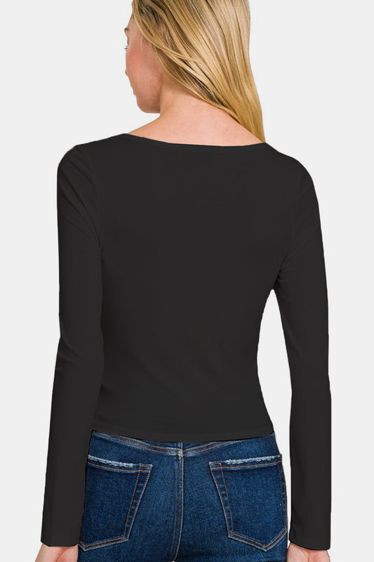 Zenana Square Neck Fitted Long Sleeve T-Shirt Tops/Jackets/Sweaters Clothing Tops Ship from USA TikTok Trendsi USPS Walmart Zenana Trendsi https://www.cyberehub.com