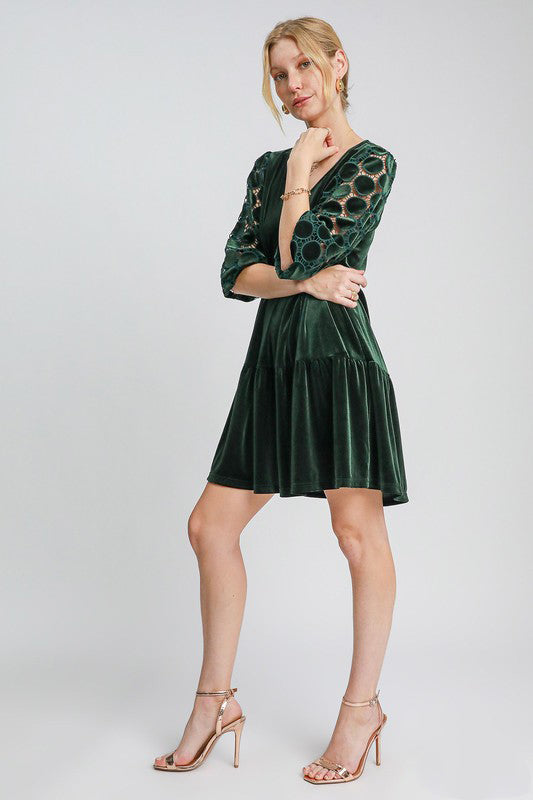 Umgee Dotted Lace Sleeve Tiered Velvet Mini Dress Apparel Apparel Ship from USA TikTok Trendsi Umgee USA Trendsi https://www.cyberehub.com