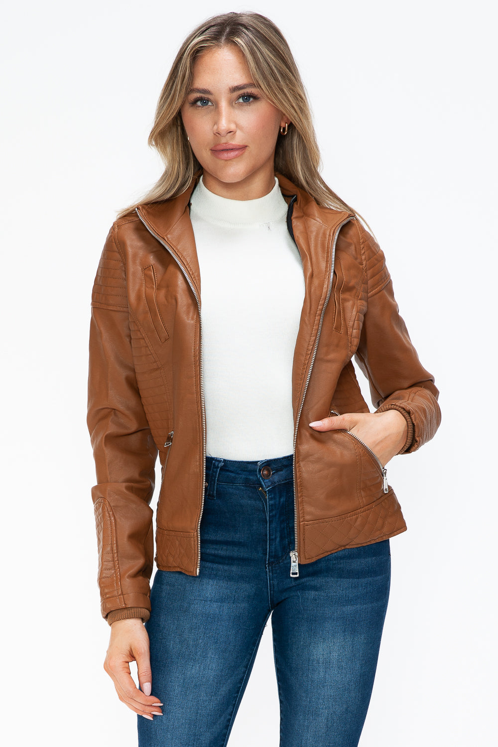 YMI Faux Layered Double-Zipper Jacket with Fuzzy Hood Tops/Jackets/Sweaters Clothing Tops Ship from USA TikTok Trendsi USPS Walmart YMI outerwear Trendsi https://www.cyberehub.com