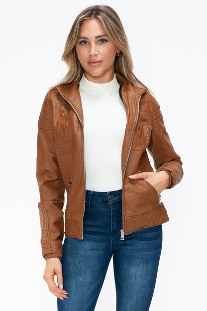 YMI Faux Layered Double-Zipper Jacket with Fuzzy Hood Tops/Jackets/Sweaters Clothing Tops Ship from USA TikTok Trendsi USPS Walmart YMI outerwear Trendsi https://www.cyberehub.com