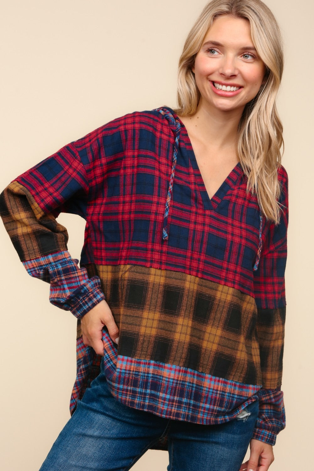 Haptics Plaid Edge Cut Detail Hooded Top Tops/Jackets/Sweaters Clothing Tops Haptics Ship from USA TikTok Trendsi USPS Walmart Trendsi https://www.cyberehub.com