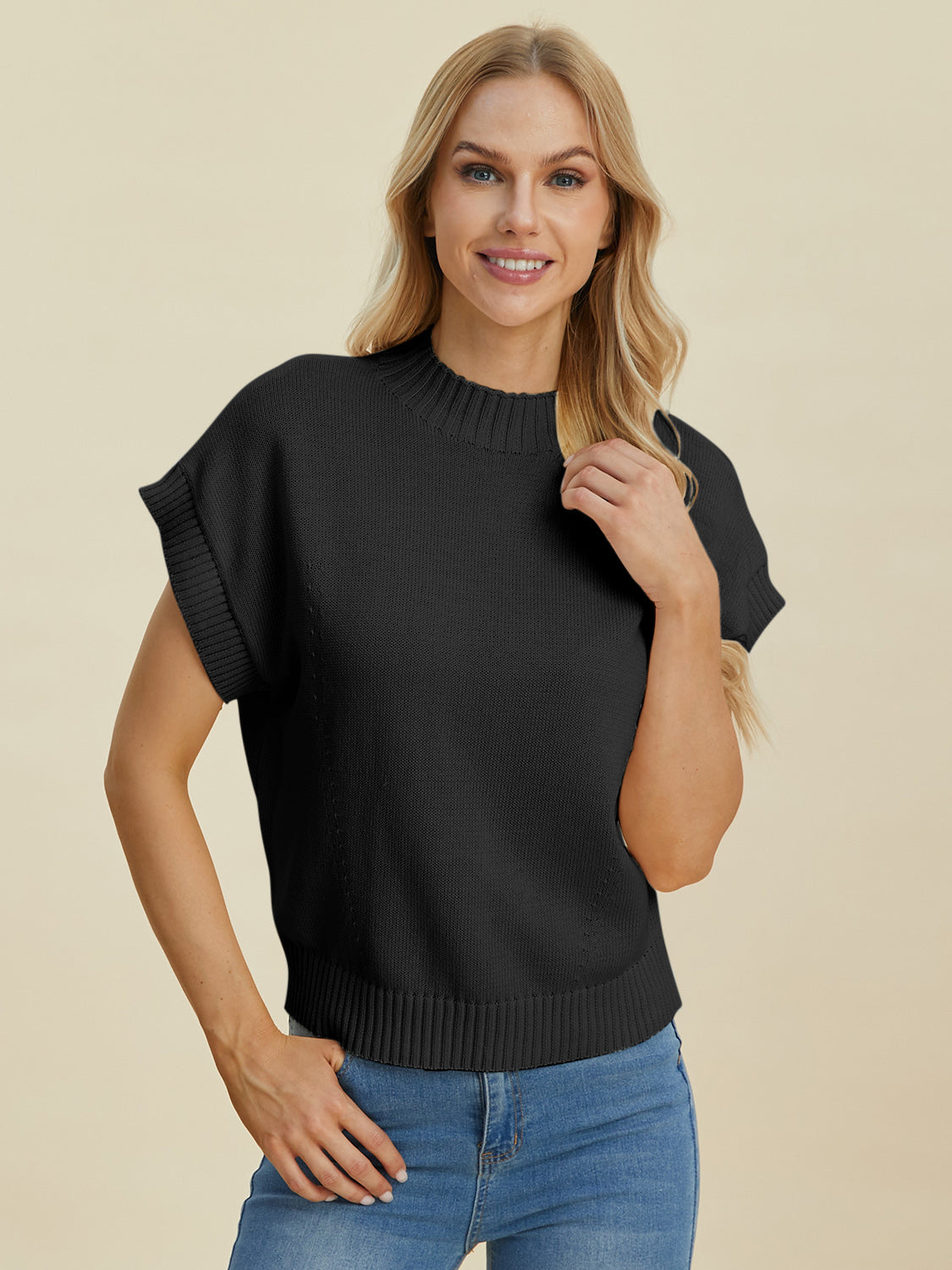 Double Take Full Size Mock Neck Short Sleeve Sweater Shirt Apparel Clothing Tops Double Take Ship from USA Shirts USA Women Trendsi https://www.cyberehub.com