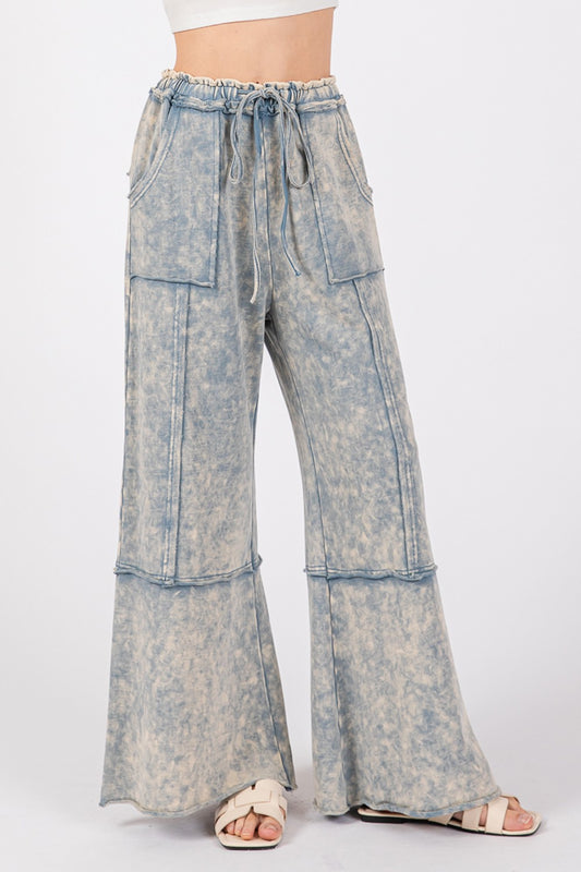 SAGE + FIG Mineral Washed Terry Wide Leg Pants Slate Blue Bottoms Bottoms Clothing Pants SAGE+FIG Ship from USA Women Trendsi https://www.cyberehub.com