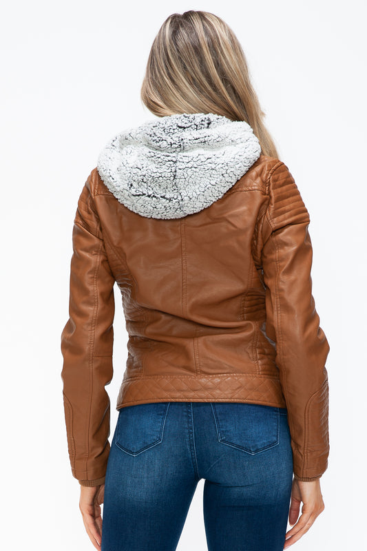 YMI Faux Layered Double-Zipper Jacket with Fuzzy Hood Tops/Jackets/Sweaters Clothing Tops Ship from USA TikTok Trendsi USPS Walmart YMI outerwear Trendsi https://www.cyberehub.com