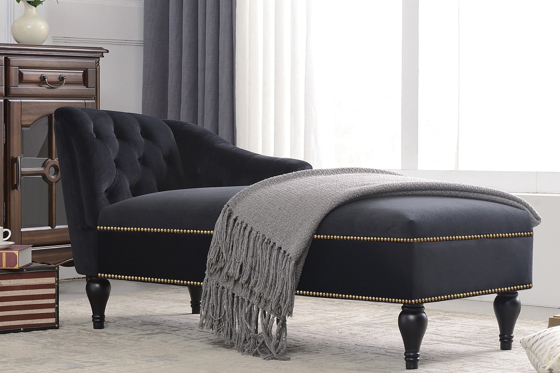 [New+Video] 58''Velvet Chaise Lounge,Button Tufted Right Arm Facing Lounge Chair with Nailhead Trim & Solid Wood Legs for Living Room or Office,Sleeper Lounge Sofa (New style of WF284880AAB) Giga GNJ Home Home & Garden Sofa Walmart Giga https://www.cyberehub.com