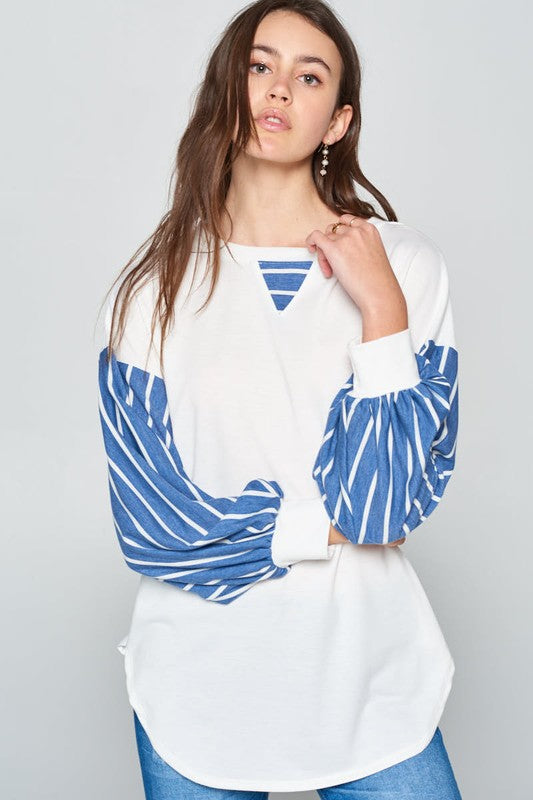 Super Lady Full Size French Terry Striped Long Sleeve Top Ivory Apparel/Tops Ship from USA Super Lady TikTok Tops Trendsi USPS Walmart Walmart Apparel Trendsi https://www.cyberehub.com