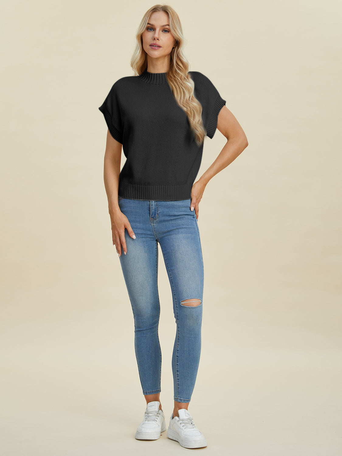 Double Take Full Size Mock Neck Short Sleeve Sweater Shirt Apparel Clothing Tops Double Take Ship from USA Shirts USA Women Trendsi https://www.cyberehub.com