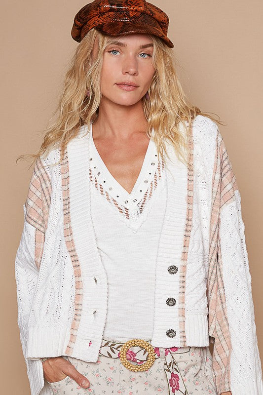 POL Cable-Knit Plaid V-Neck Button Up Cardigan White Apparel Apparel POL Ship from USA TikTok Trendsi Trendsi https://www.cyberehub.com