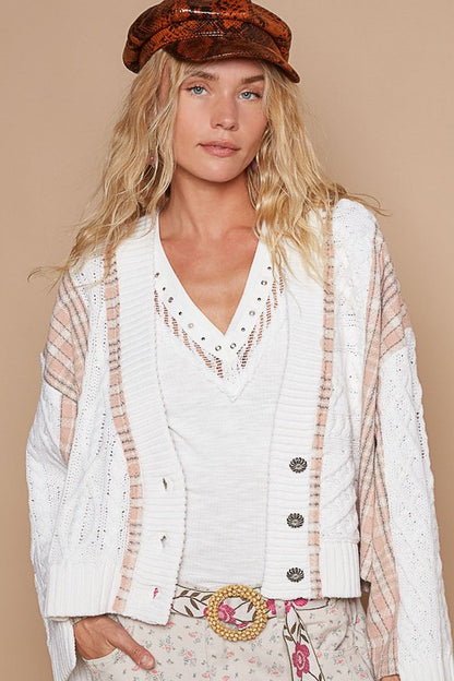 POL Cable-Knit Plaid V-Neck Button Up Cardigan White Apparel Apparel POL Ship from USA TikTok Trendsi Trendsi https://www.cyberehub.com