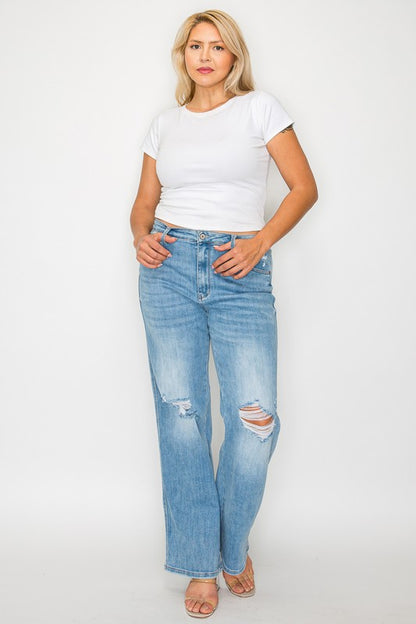 bytos Full Size Distressed High Rise Straight Jeans Apparel Apparel bytos Ship from USA TikTok Trendsi Trendsi https://www.cyberehub.com
