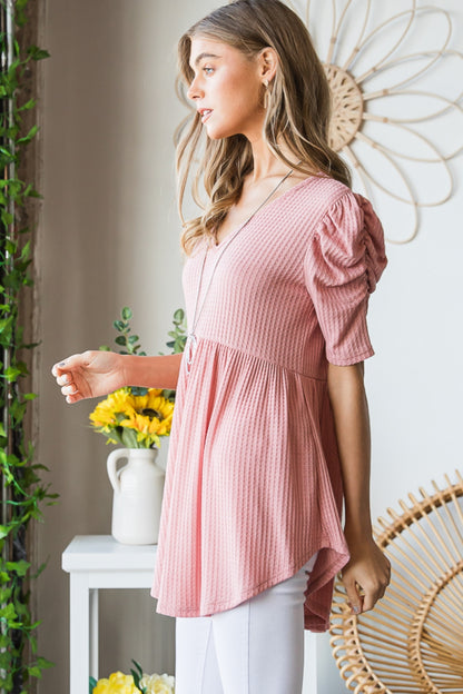 Heimish Full Size Waffle Knit V-Neck Babydoll Top Apparel/Tops Heimish Ship from USA TikTok Tops Trendsi USPS Walmart Walmart Apparel Trendsi https://www.cyberehub.com