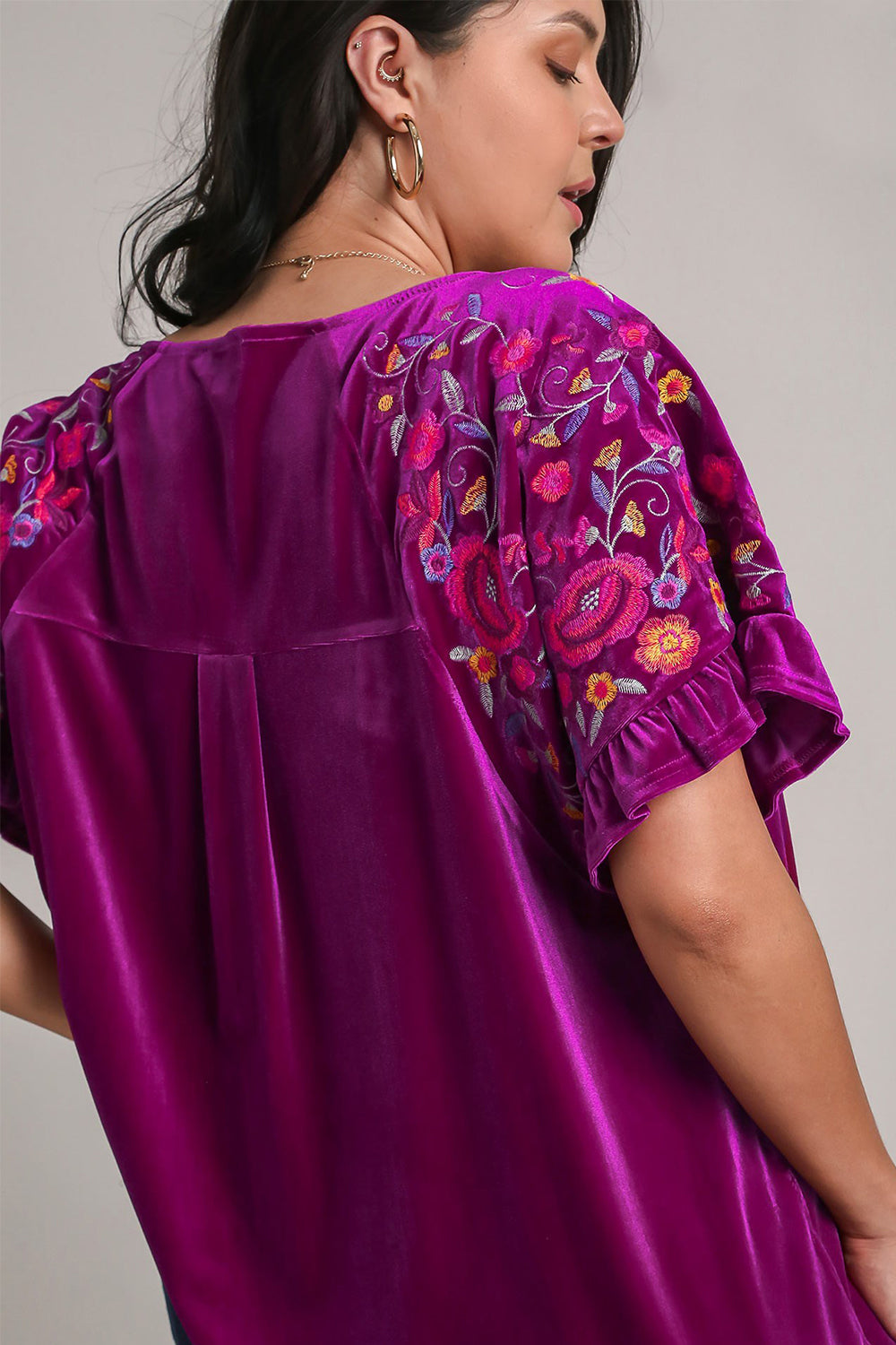 Umgee Full Size Velvet Embroidery Short Sleeve Blouse Apparel Apparel Ship from USA TikTok Trendsi Umgee USA Trendsi https://www.cyberehub.com