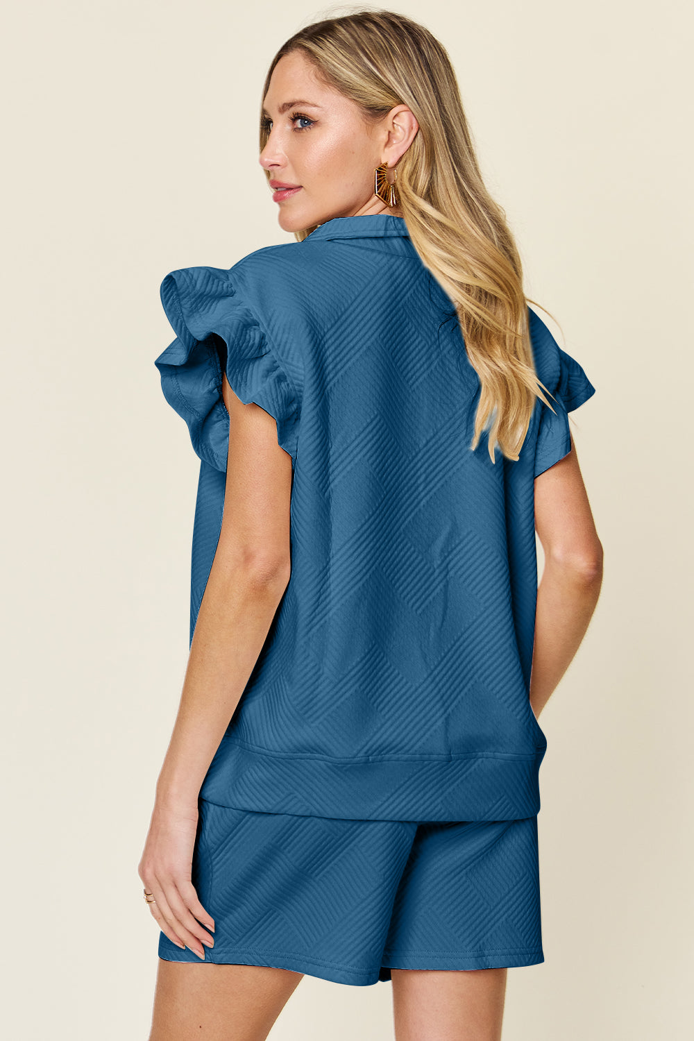 Double Take Full Size Texture Flounce Sleeve Top and Drawstring Shorts Set Apparel/Tops Double Take Ship from USA TikTok Tops Trendsi USPS Walmart Walmart Apparel Trendsi https://www.cyberehub.com