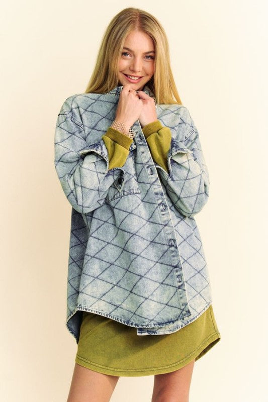 Davi & Dani Curved Hem Diamond Quilted Button Up Denim Shacket Tops/Jackets/Sweaters Clothing Tops Davi & Dani Ship from USA TikTok Trendsi USPS Walmart Trendsi https://www.cyberehub.com