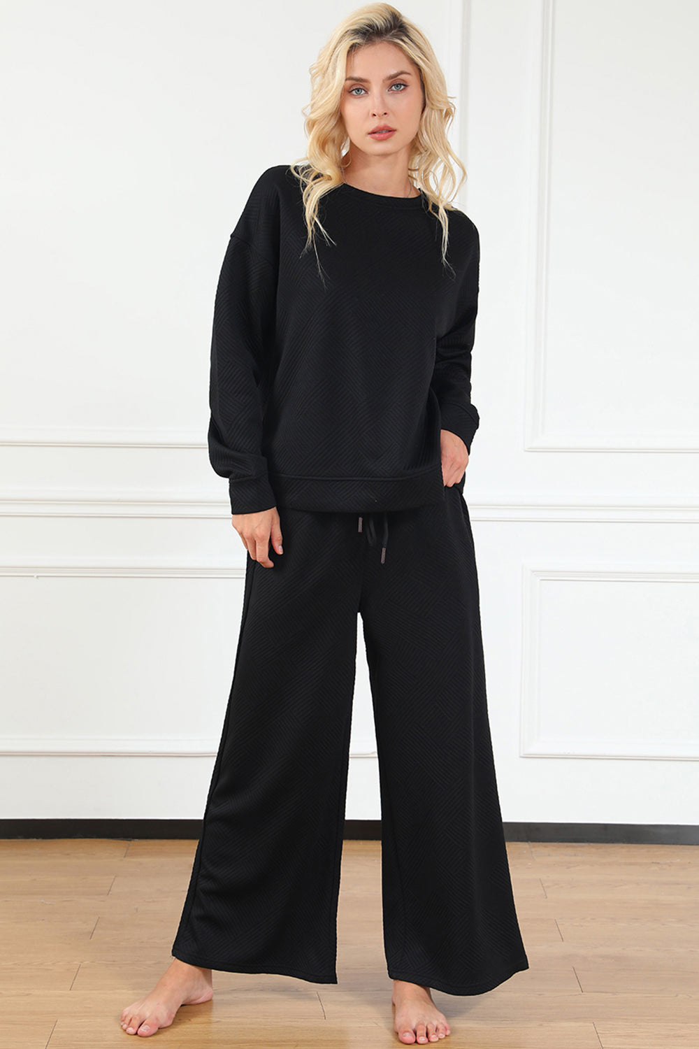 Double Take Full Size Textured Long Sleeve Top and Drawstring Pants Set Black Apparel/Tops Double Take Ship from USA TikTok Tops Trendsi USPS Walmart Walmart Apparel Trendsi https://www.cyberehub.com