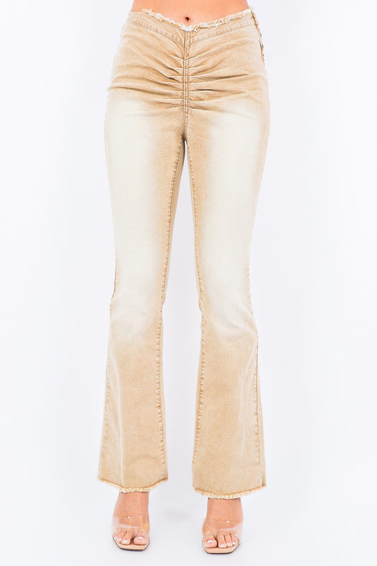 American Bazi V-Cut Ruched Flare Pants Tan Bottoms American Bazi Bottoms Clothing Ship from USA Women Trendsi https://www.cyberehub.com