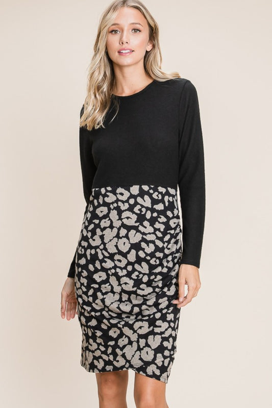 BOMBOM Leopard Color Block Knit Dress Black Apparel/Dress BOMBOM Dress Ship from USA TikTok Trendsi USPS Walmart Walmart Apparel Trendsi https://www.cyberehub.com