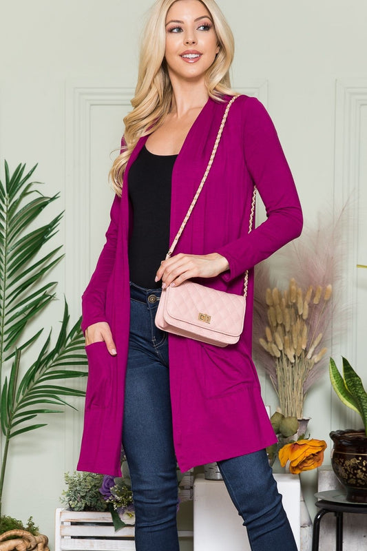 Celeste Full Size Open Front Cardigan with Pockets Magenta Shirt Apparel Celeste Clothing Tops Ship from USA Shirts USA Women Trendsi https://www.cyberehub.com