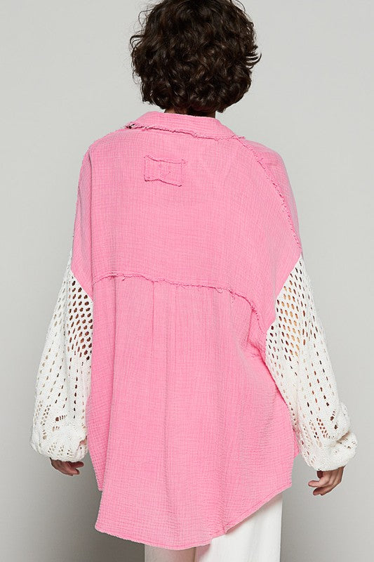POL Openwork Lantern Sleeve Button Down Gauze Shirt Apparel Apparel POL Ship from USA TikTok Trendsi Trendsi https://www.cyberehub.com