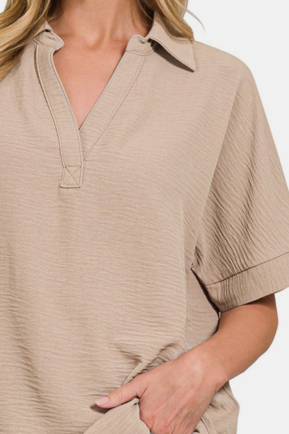 Zenana Texture Collared Neck Short Sleeve Top Apparel/Tops Ship from USA TikTok Tops Trendsi USPS Walmart Walmart Apparel Zenana Trendsi https://www.cyberehub.com