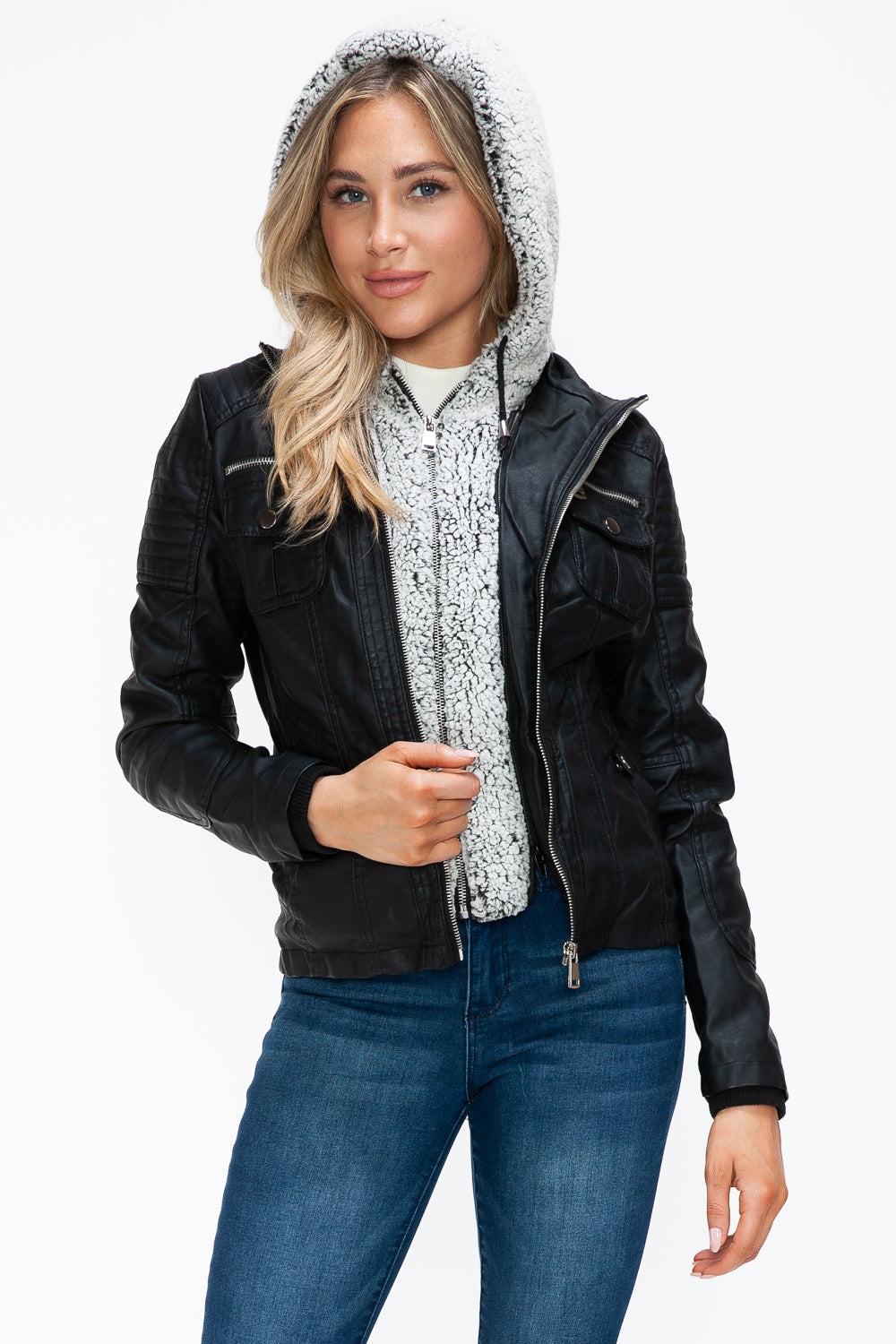 YMI Removable Faux Layered Multi-Pocket Jacket with Fuzzy Hood Apparel Featured Ship from USA Tiktok Trendsi USA USPS Walmart YMI outerwear Trendsi https://www.cyberehub.com