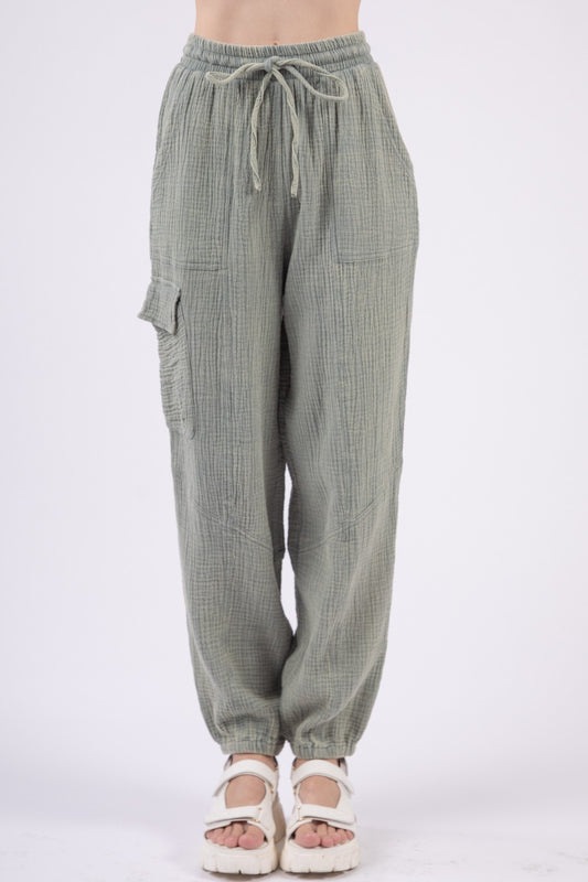 VERY J Washed Woven Crinkle Gauze Drawstring Pants Sage Bottoms Bottoms Clothing Ship from USA VERY J Women Trendsi https://www.cyberehub.com