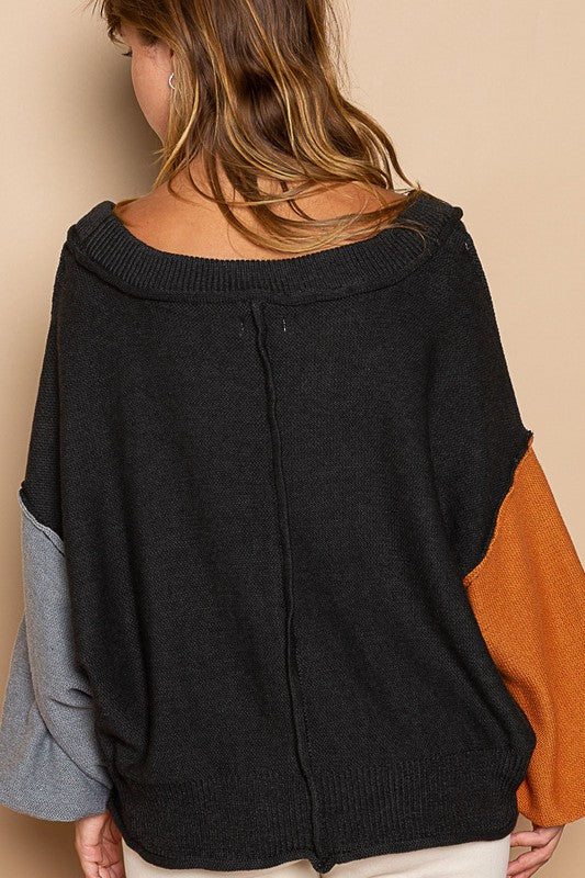 POL Exposed Seam Roll Edge Color Block V Neck Sweater Tops/Jackets/Sweaters Clothing Tops POL Ship from USA TikTok Trendsi USPS Walmart Trendsi https://www.cyberehub.com