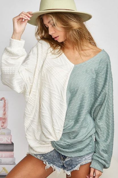 BiBi Twist Front Contrast Cable Knit Top Shirt Apparel BiBi Clothing Tops Ship from USA Shirts USA Women Trendsi https://www.cyberehub.com
